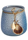  Svečturis stikla ar gliemežvāku dekoru gaiši zilā krāsā 10cm